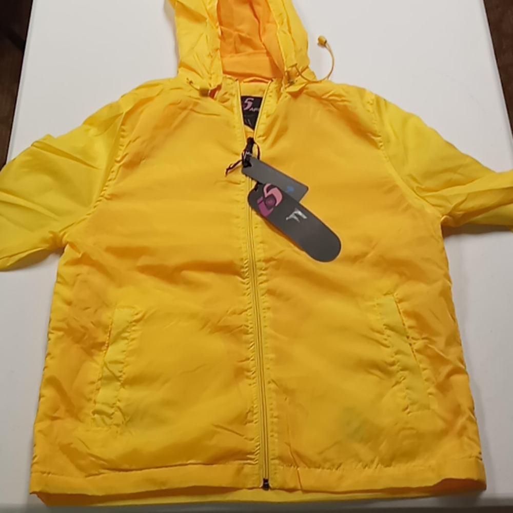 J5 Apparel Jacket Women's Size Medium Yellow Zippered Hoodie Rain Jacket